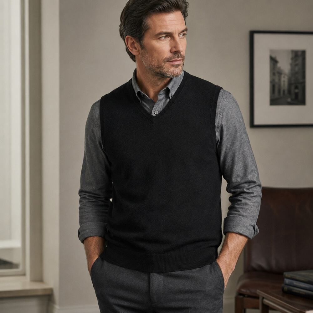 Patrick James Reserve 100% Cashmere V-Neck Sweater Vest Sz L Preppy Quiet Luxury